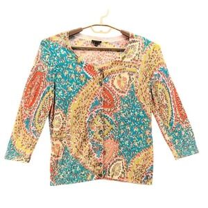 Talbots Paisley Cardigan‎ Blue Large